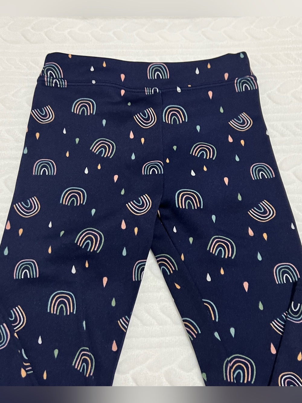 💗 Lily & Dan - Kids Navy Rainbow Print Fleece Leggings - Picture 2 of 9